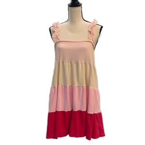 Boutique Brand ~ BiBi ~ Color Block Ruffle Sundress in Cream&Pinks ~ Size L